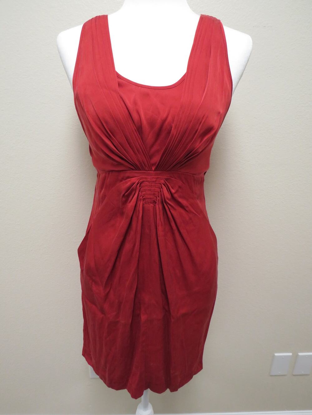 Silk Catherine Malandrino Women’s 4 Red Sheath Dress Pockets Evening Cocktail